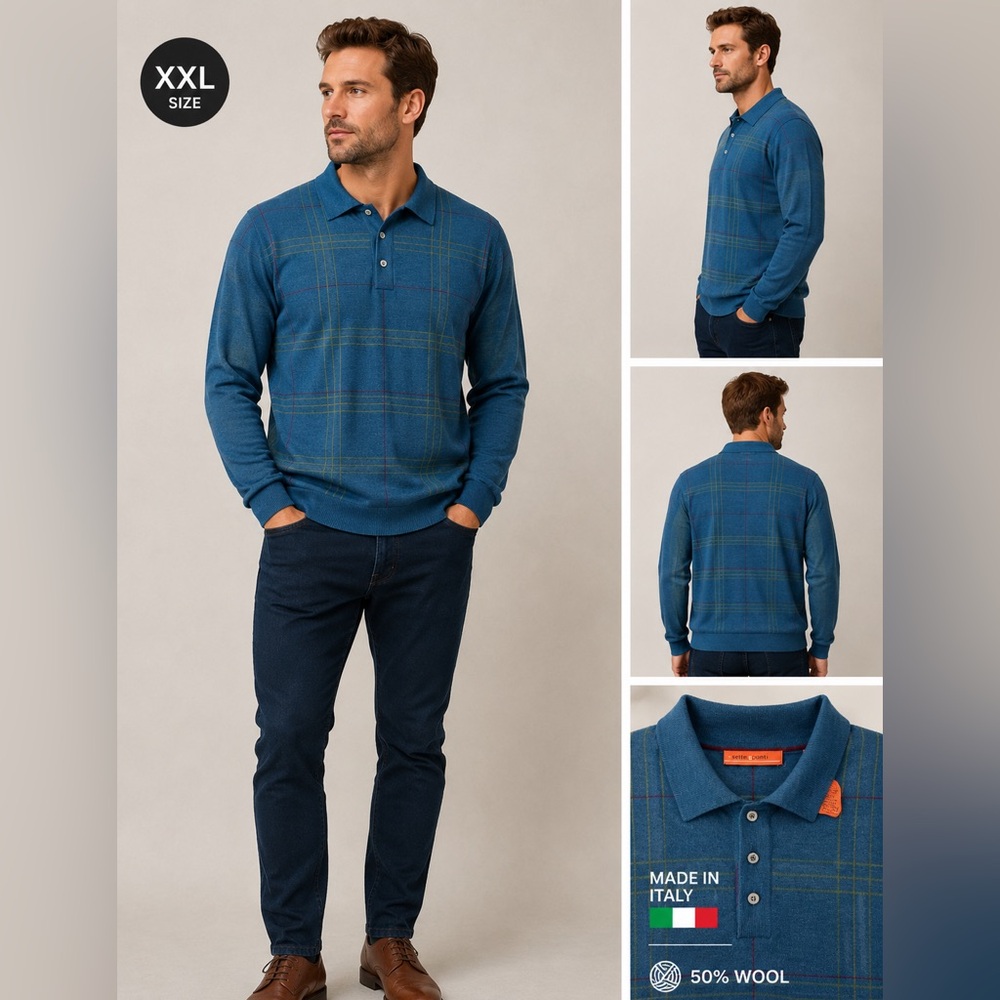 Sette ponti Blue Plaid Long-Sleeve sweater